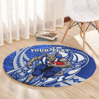 Personalized North Melbourne Kangaroos Round Carpet Polynesian Tribal Kangaroo Mascot With Hibiscus Floral Art