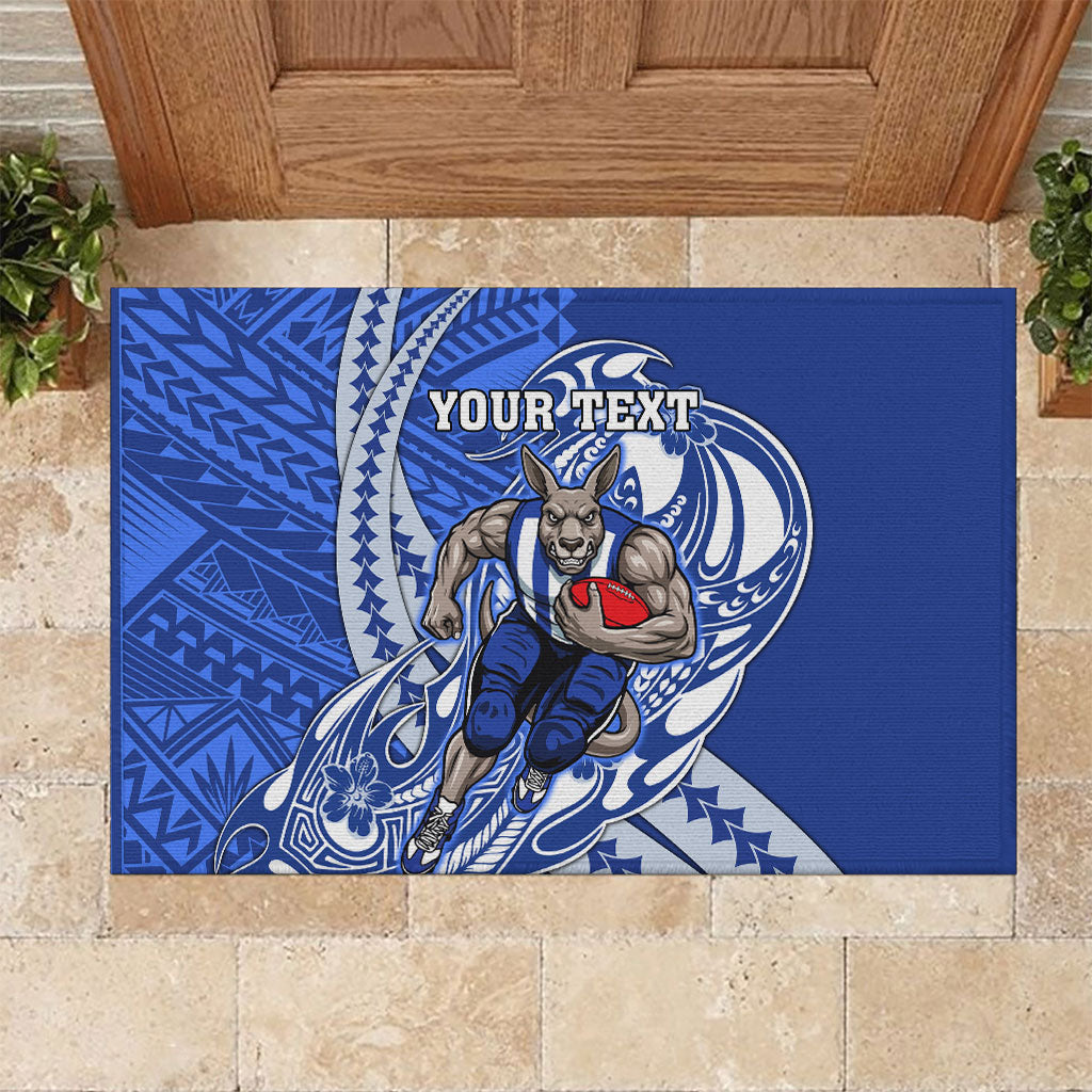 Personalized North Melbourne Kangaroos Rubber Doormat Polynesian Tribal Kangaroo Mascot With Hibiscus Floral Art