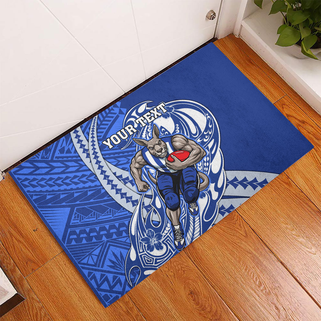 Personalized North Melbourne Kangaroos Rubber Doormat Polynesian Tribal Kangaroo Mascot With Hibiscus Floral Art