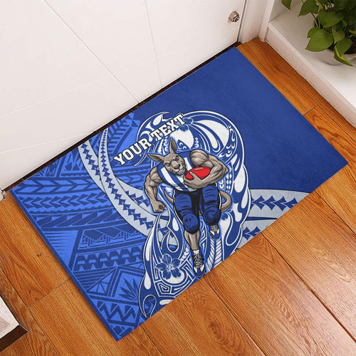 Personalized North Melbourne Kangaroos Rubber Doormat Polynesian Tribal Kangaroo Mascot With Hibiscus Floral Art