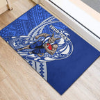 Personalized North Melbourne Kangaroos Rubber Doormat Polynesian Tribal Kangaroo Mascot With Hibiscus Floral Art