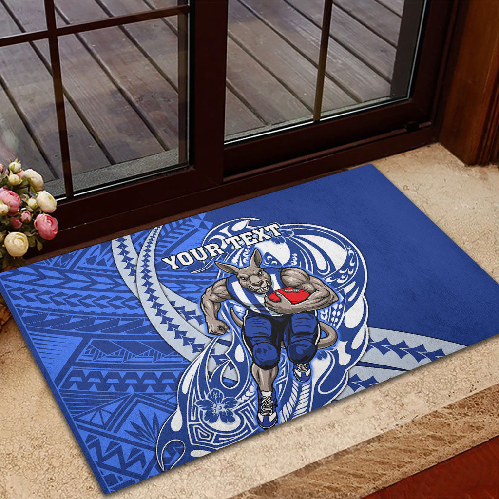 Personalized North Melbourne Kangaroos Rubber Doormat Polynesian Tribal Kangaroo Mascot With Hibiscus Floral Art