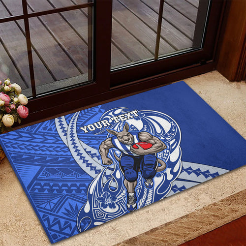 Personalized North Melbourne Kangaroos Rubber Doormat Polynesian Tribal Kangaroo Mascot With Hibiscus Floral Art