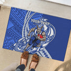 Personalized North Melbourne Kangaroos Rubber Doormat Polynesian Tribal Kangaroo Mascot With Hibiscus Floral Art