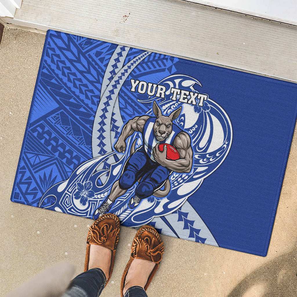 Personalized North Melbourne Kangaroos Rubber Doormat Polynesian Tribal Kangaroo Mascot With Hibiscus Floral Art
