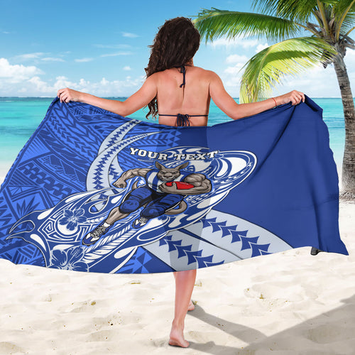 Personalized North Melbourne Kangaroos Sarong Polynesian Tribal Kangaroo Mascot With Hibiscus Floral Art