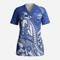 Personalized North Melbourne Kangaroos Scrub Top Polynesian Tribal Kangaroo Mascot With Hibiscus Floral Art