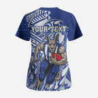 Personalized North Melbourne Kangaroos Scrub Top Polynesian Tribal Kangaroo Mascot With Hibiscus Floral Art