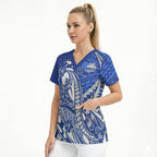 Personalized North Melbourne Kangaroos Scrub Top Polynesian Tribal Kangaroo Mascot With Hibiscus Floral Art