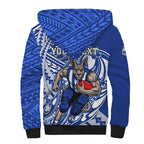 Personalized North Melbourne Kangaroos Sherpa Hoodie Polynesian Tribal Kangaroo Mascot With Hibiscus Floral Art