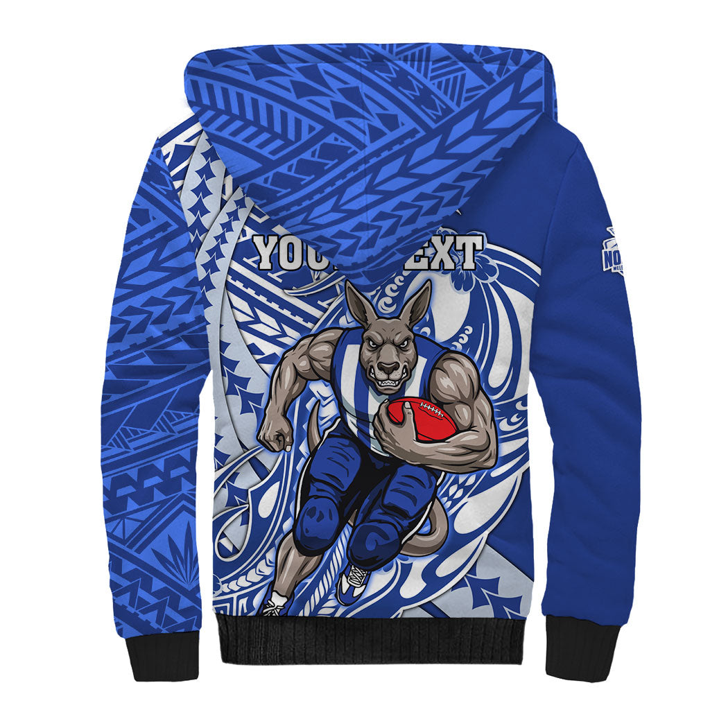Personalized North Melbourne Kangaroos Sherpa Hoodie Polynesian Tribal Kangaroo Mascot With Hibiscus Floral Art