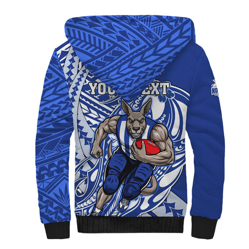 Personalized North Melbourne Kangaroos Sherpa Hoodie Polynesian Tribal Kangaroo Mascot With Hibiscus Floral Art