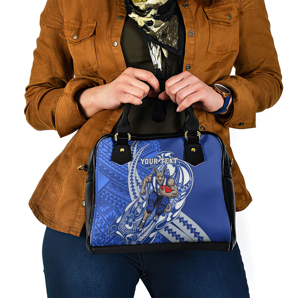 Personalized North Melbourne Kangaroos Shoulder Handbag Polynesian Tribal Kangaroo Mascot With Hibiscus Floral Art