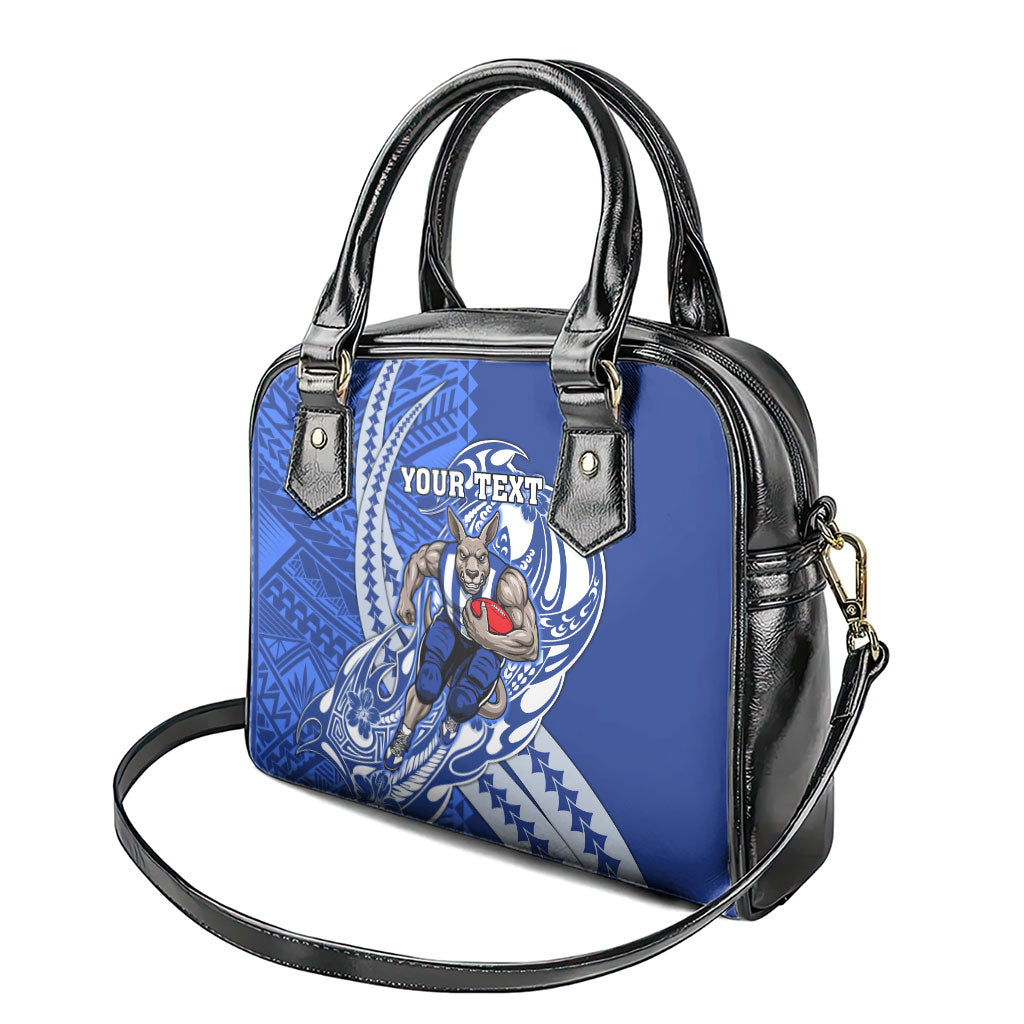 Personalized North Melbourne Kangaroos Shoulder Handbag Polynesian Tribal Kangaroo Mascot With Hibiscus Floral Art