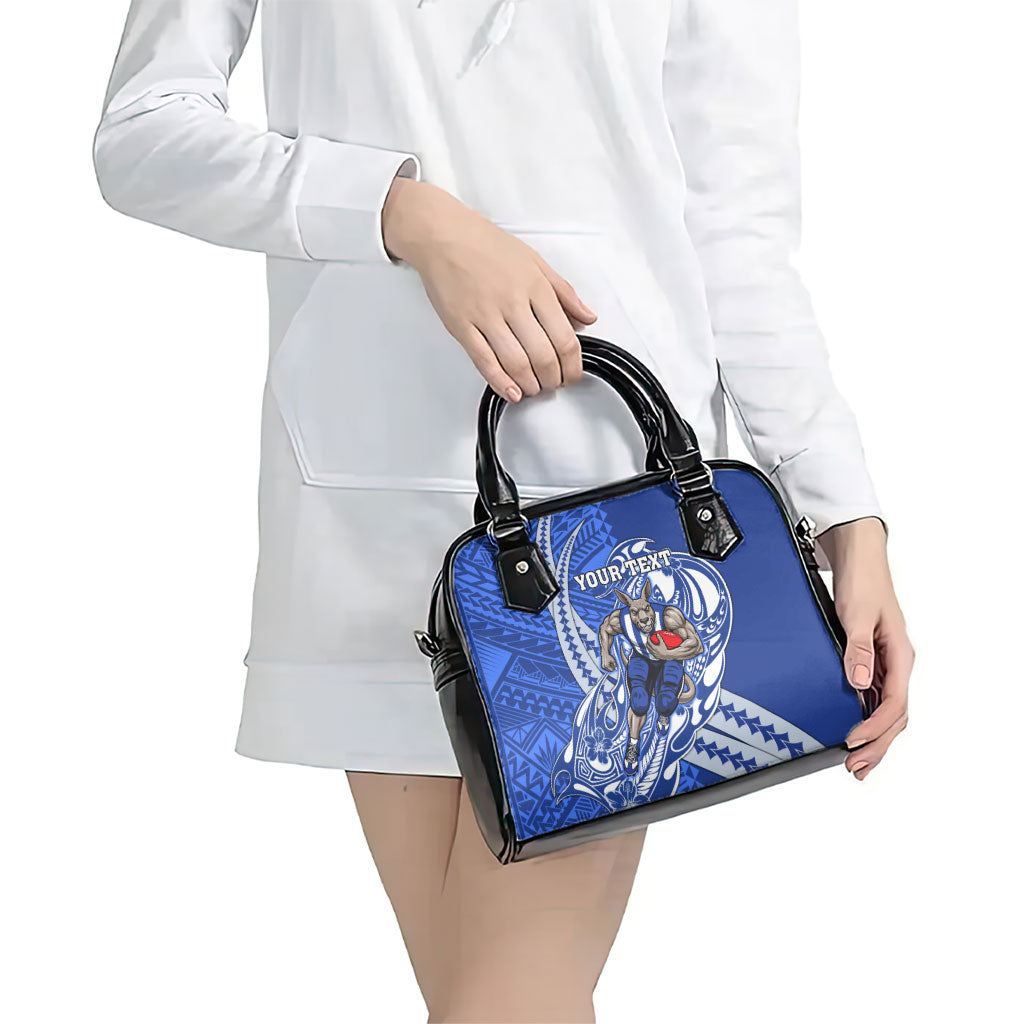 Personalized North Melbourne Kangaroos Shoulder Handbag Polynesian Tribal Kangaroo Mascot With Hibiscus Floral Art