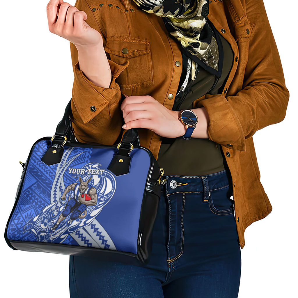 Personalized North Melbourne Kangaroos Shoulder Handbag Polynesian Tribal Kangaroo Mascot With Hibiscus Floral Art