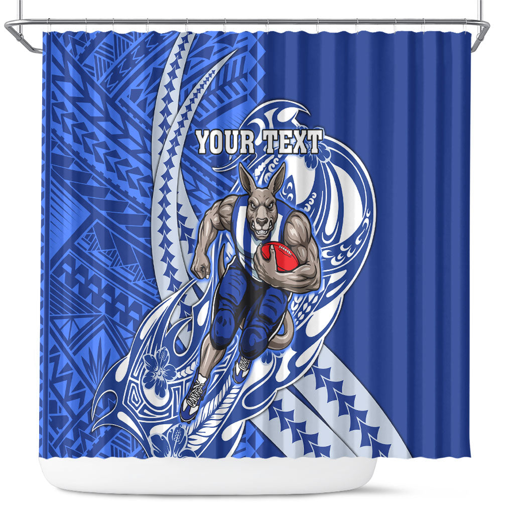 Personalized North Melbourne Kangaroos Shower Curtain Polynesian Tribal Kangaroo Mascot With Hibiscus Floral Art