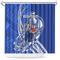 Personalized North Melbourne Kangaroos Shower Curtain Polynesian Tribal Kangaroo Mascot With Hibiscus Floral Art