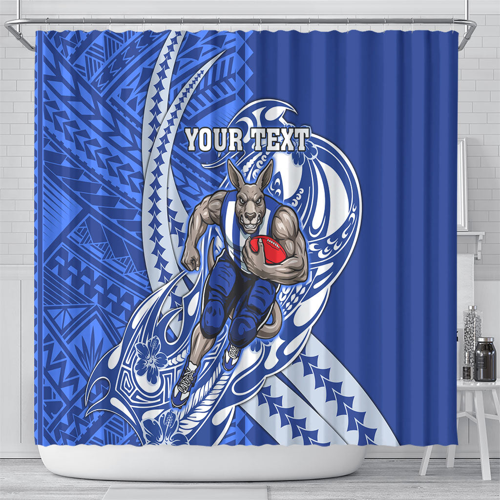 Personalized North Melbourne Kangaroos Shower Curtain Polynesian Tribal Kangaroo Mascot With Hibiscus Floral Art