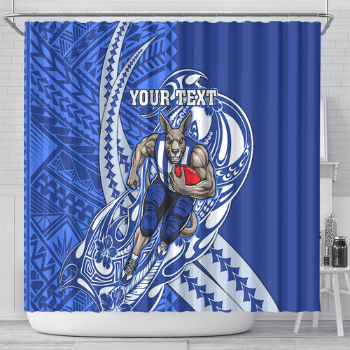 Personalized North Melbourne Kangaroos Shower Curtain Polynesian Tribal Kangaroo Mascot With Hibiscus Floral Art