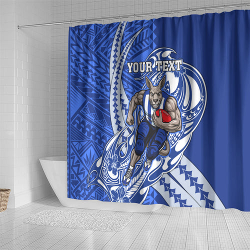 Personalized North Melbourne Kangaroos Shower Curtain Polynesian Tribal Kangaroo Mascot With Hibiscus Floral Art