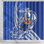 Personalized North Melbourne Kangaroos Shower Curtain Polynesian Tribal Kangaroo Mascot With Hibiscus Floral Art