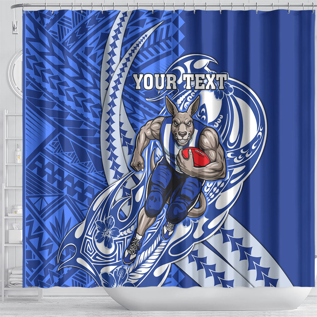 Personalized North Melbourne Kangaroos Shower Curtain Polynesian Tribal Kangaroo Mascot With Hibiscus Floral Art