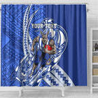 Personalized North Melbourne Kangaroos Shower Curtain Polynesian Tribal Kangaroo Mascot With Hibiscus Floral Art