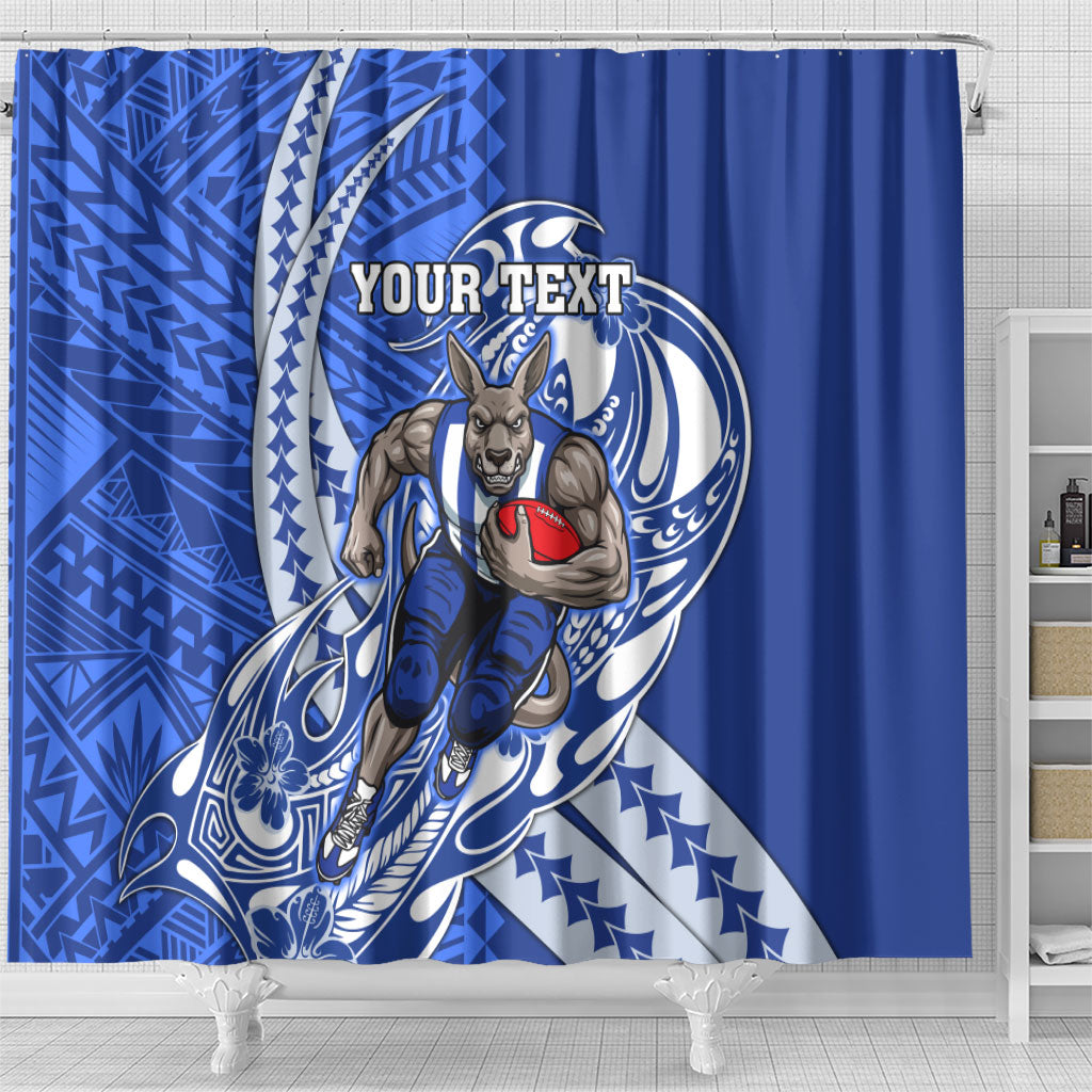 Personalized North Melbourne Kangaroos Shower Curtain Polynesian Tribal Kangaroo Mascot With Hibiscus Floral Art
