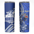 Personalized North Melbourne Kangaroos Skinny Tumbler Polynesian Tribal Kangaroo Mascot With Hibiscus Floral Art