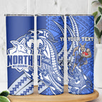 Personalized North Melbourne Kangaroos Skinny Tumbler Polynesian Tribal Kangaroo Mascot With Hibiscus Floral Art