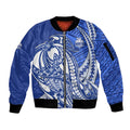 Personalized North Melbourne Kangaroos Sleeve Zip Bomber Jacket Polynesian Tribal Kangaroo Mascot With Hibiscus Floral Art