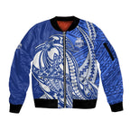 Personalized North Melbourne Kangaroos Sleeve Zip Bomber Jacket Polynesian Tribal Kangaroo Mascot With Hibiscus Floral Art