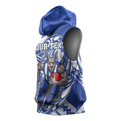 Personalized North Melbourne Kangaroos Sleeveless Hoodie Polynesian Tribal Kangaroo Mascot With Hibiscus Floral Art