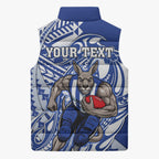 Personalized North Melbourne Kangaroos Sleeveless Puffer Jacket Polynesian Tribal Kangaroo Mascot With Hibiscus Floral Art