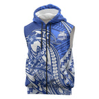 Personalized North Melbourne Kangaroos Sleeveless Zip Hoodie Polynesian Tribal Kangaroo Mascot With Hibiscus Floral Art