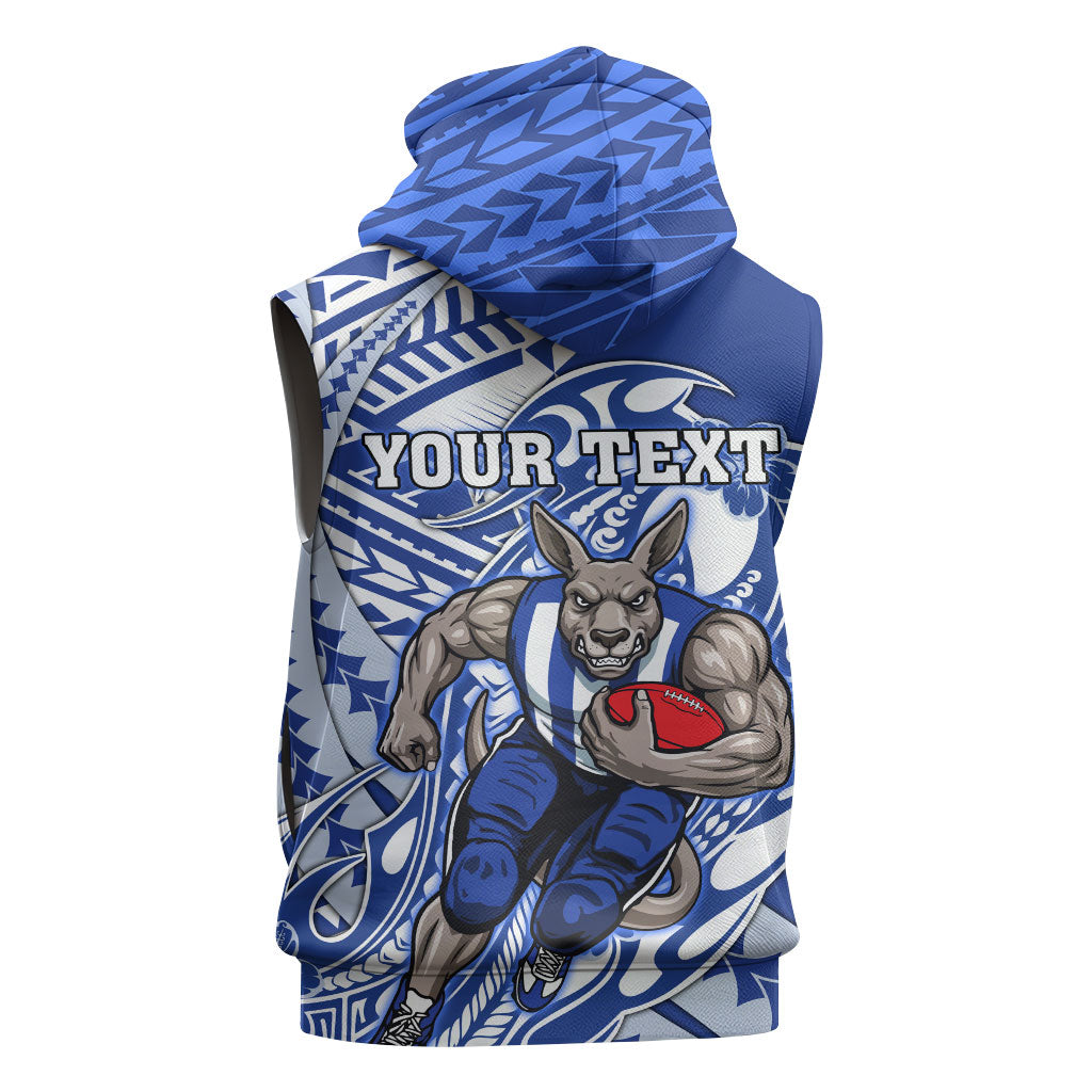 Personalized North Melbourne Kangaroos Sleeveless Zip Hoodie Polynesian Tribal Kangaroo Mascot With Hibiscus Floral Art