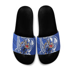 Personalized North Melbourne Kangaroos Slide Sandals Polynesian Tribal Kangaroo Mascot With Hibiscus Floral Art