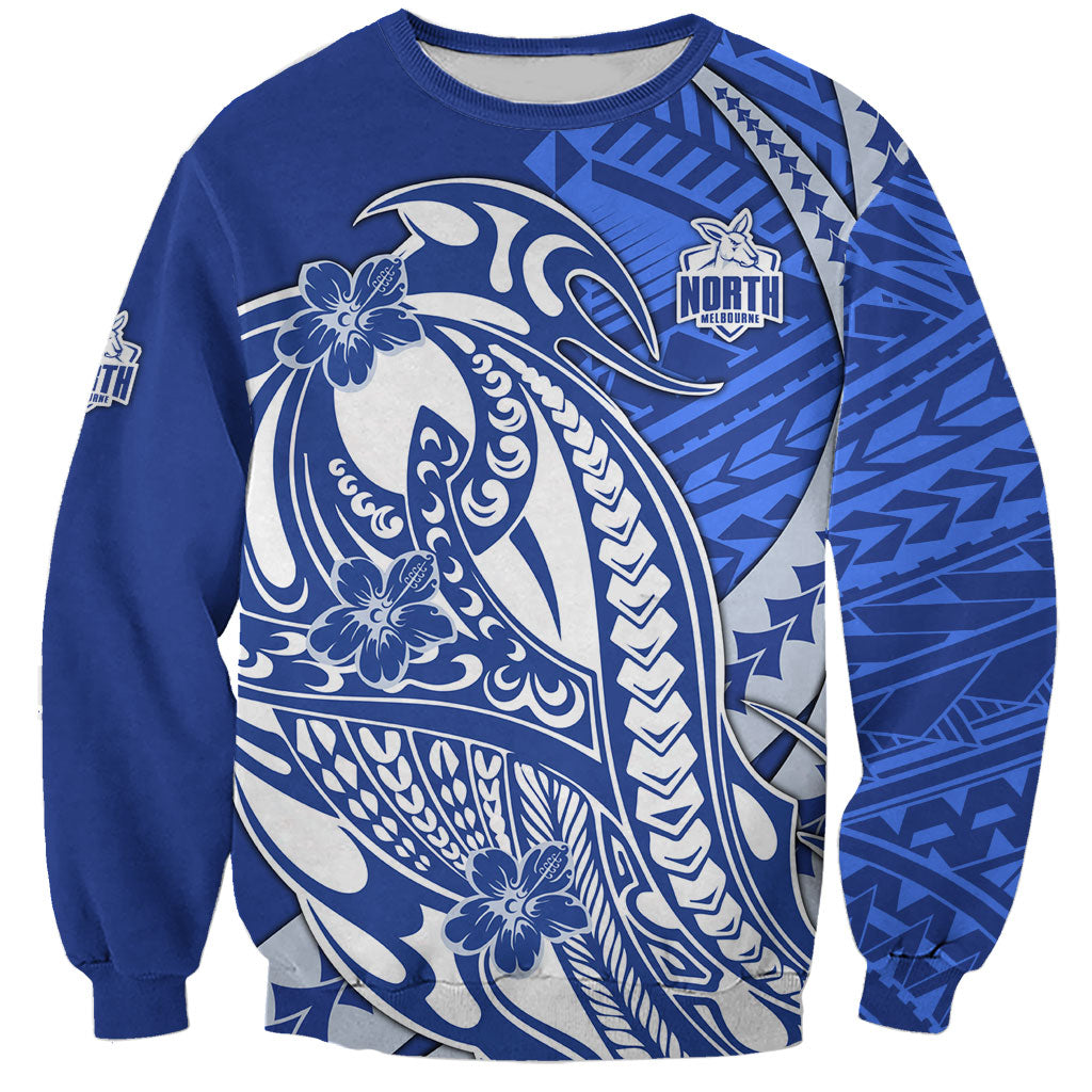 Personalized North Melbourne Kangaroos Sweatshirt Polynesian Tribal Kangaroo Mascot With Hibiscus Floral Art