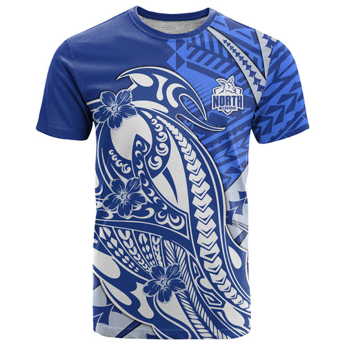 Personalized North Melbourne Kangaroos T Shirt Polynesian Tribal Kangaroo Mascot With Hibiscus Floral Art