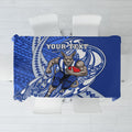 Personalized North Melbourne Kangaroos Tablecloth Polynesian Tribal Kangaroo Mascot With Hibiscus Floral Art
