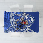 Personalized North Melbourne Kangaroos Tablecloth Polynesian Tribal Kangaroo Mascot With Hibiscus Floral Art