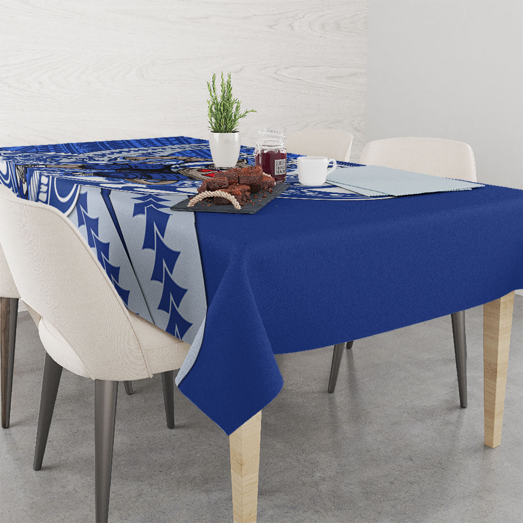 Personalized North Melbourne Kangaroos Tablecloth Polynesian Tribal Kangaroo Mascot With Hibiscus Floral Art