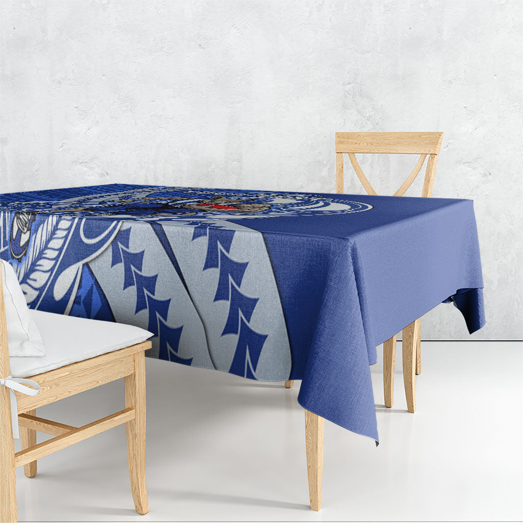 Personalized North Melbourne Kangaroos Tablecloth Polynesian Tribal Kangaroo Mascot With Hibiscus Floral Art