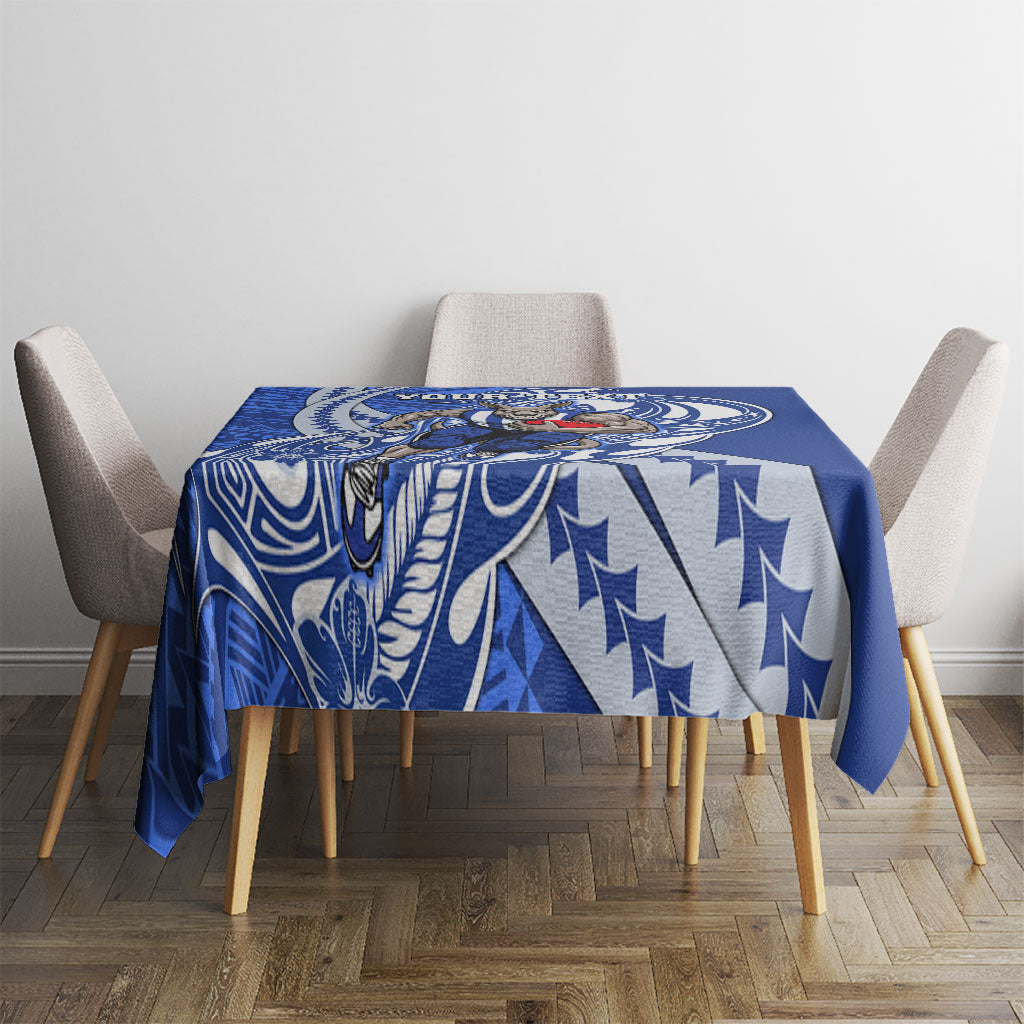Personalized North Melbourne Kangaroos Tablecloth Polynesian Tribal Kangaroo Mascot With Hibiscus Floral Art