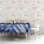 Personalized North Melbourne Kangaroos Tablecloth Polynesian Tribal Kangaroo Mascot With Hibiscus Floral Art