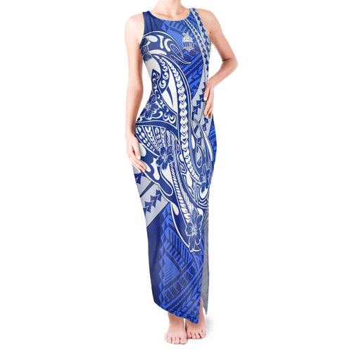 Personalized North Melbourne Kangaroos Tank Maxi Dress Polynesian Tribal Kangaroo Mascot With Hibiscus Floral Art