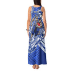 Personalized North Melbourne Kangaroos Tank Maxi Dress Polynesian Tribal Kangaroo Mascot With Hibiscus Floral Art