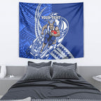 Personalized North Melbourne Kangaroos Tapestry Polynesian Tribal Kangaroo Mascot With Hibiscus Floral Art