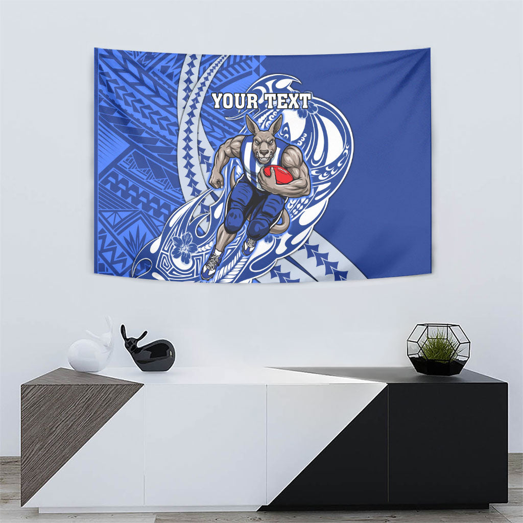 Personalized North Melbourne Kangaroos Tapestry Polynesian Tribal Kangaroo Mascot With Hibiscus Floral Art